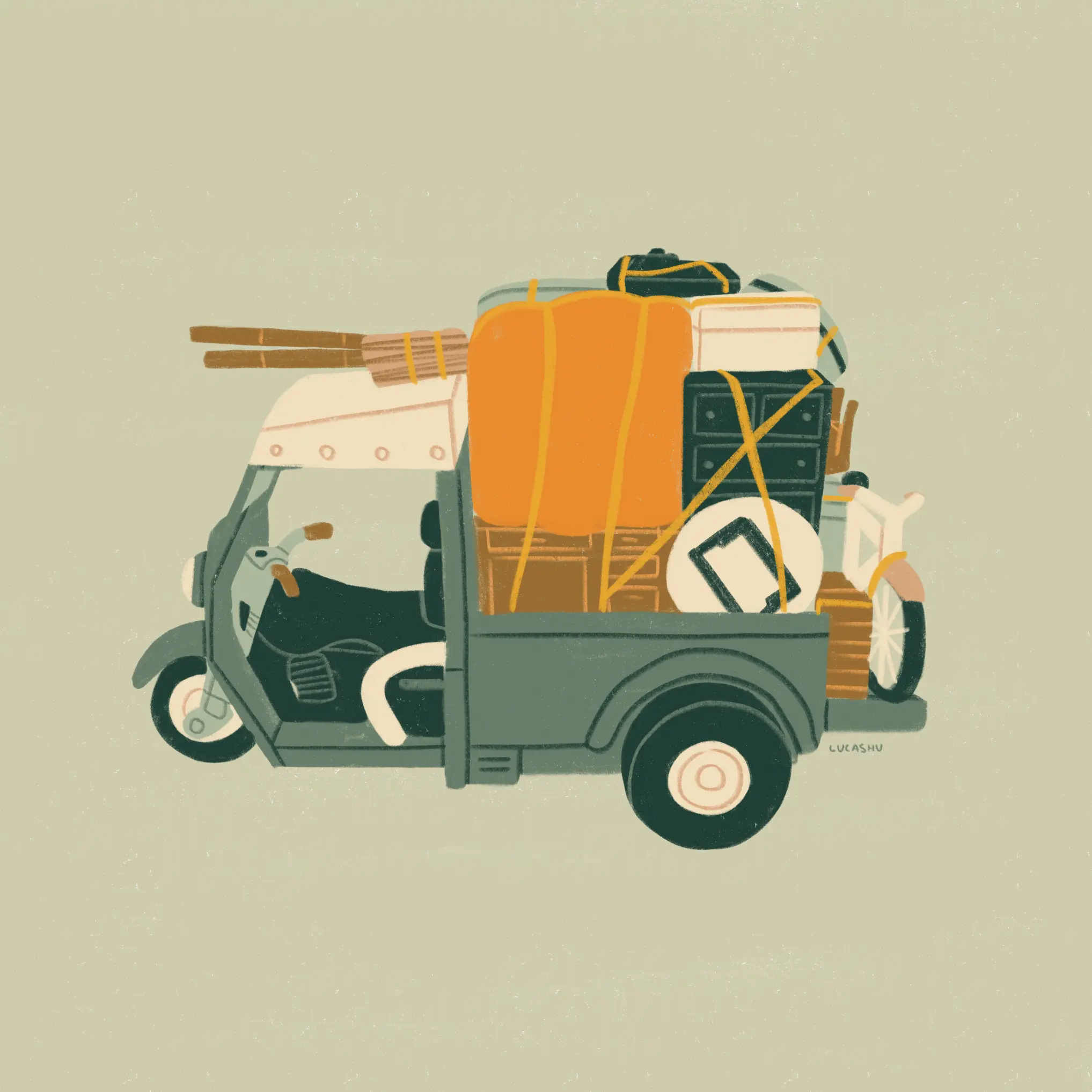 moving many times, carrying a heavy load